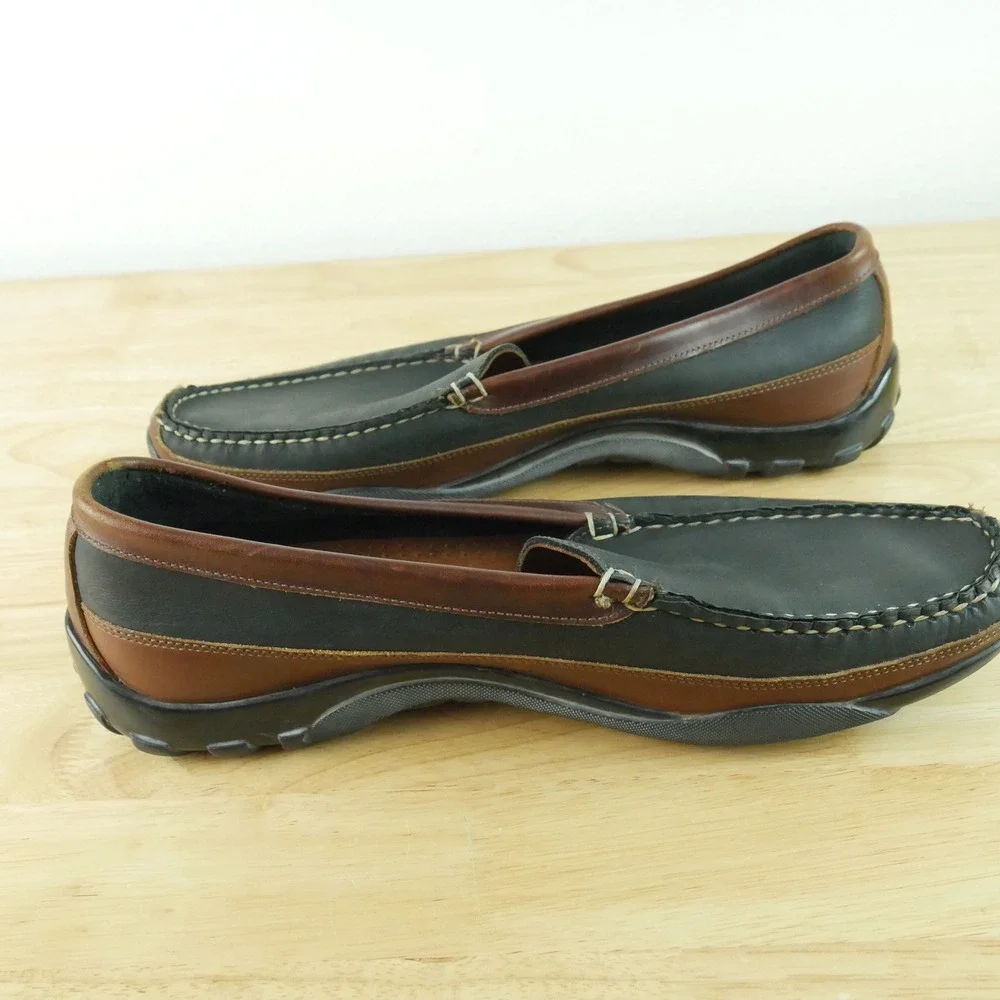 Allen Edmonds Boulder Mens 12 D Black Brown Leather Driving Loafers Moc Toe Shoe